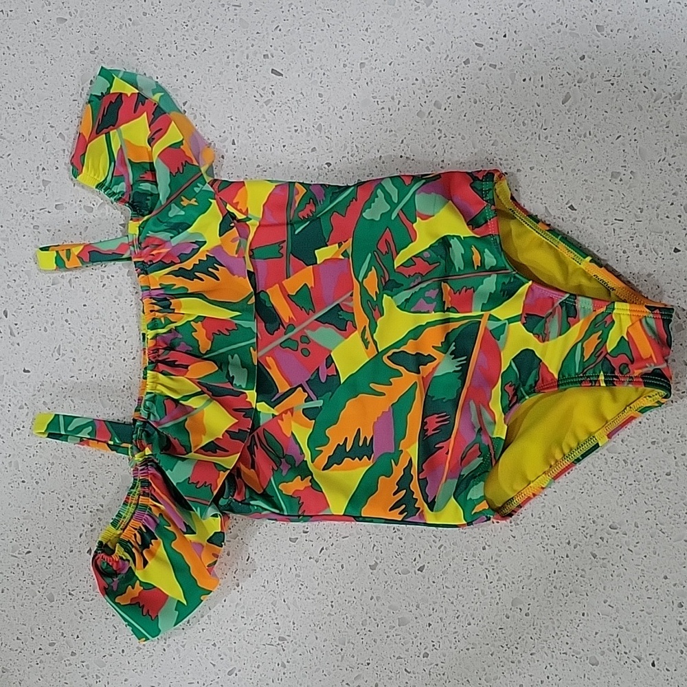 Cat & Jack Toddler Girls Ruffled Shoulders Tropical One Piece Swimsuit Size 4T